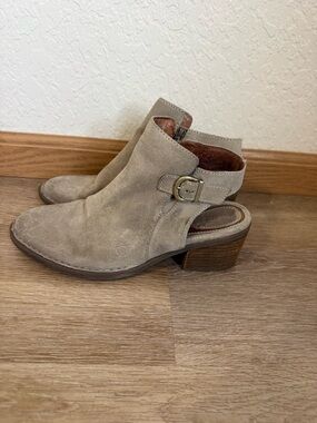 Born Women's Open Heel Ankle Booties Tan Leather Suede Side Zip Size 7